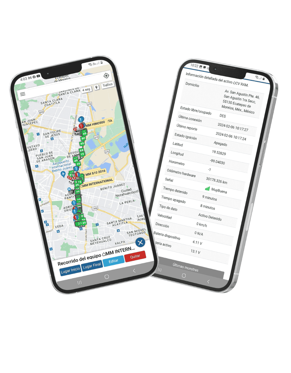 Dos smartphones con aplicacion móvil de Contacto Satelital
